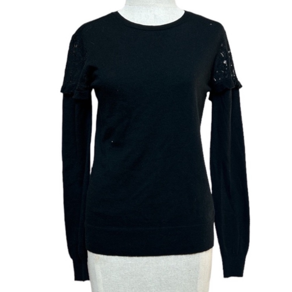 Joie Womens Wool Cashmere Blend Lace Ruffle Sleeve Black Sweater Size XS